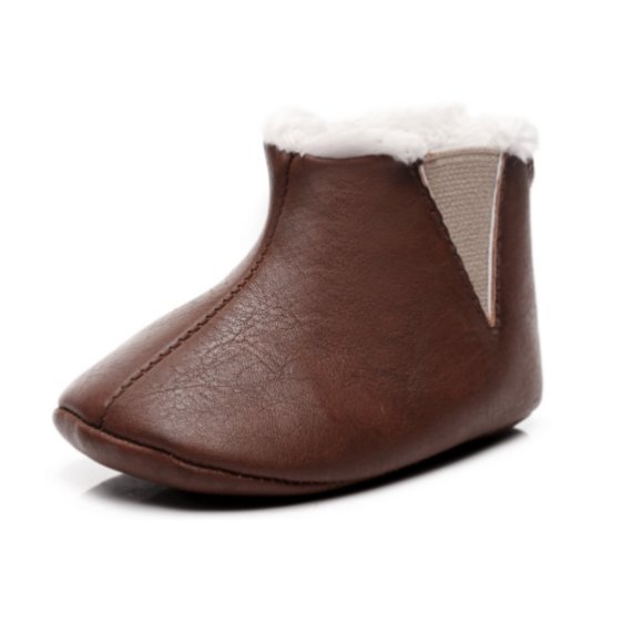 BROWN BABY TODDLER GIRL LEATHER BOOTS WITH FUR - Picture 3 of 3